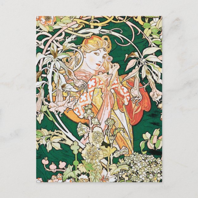 Mucha Art nouveau: Kvinnor med Daisy Vykort (Framsida)