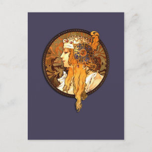 Mucha Art nouveau Porträtt vykort