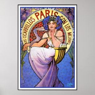 Mucha Art nouveau Poster: Los Cigarrillos Paris Poster