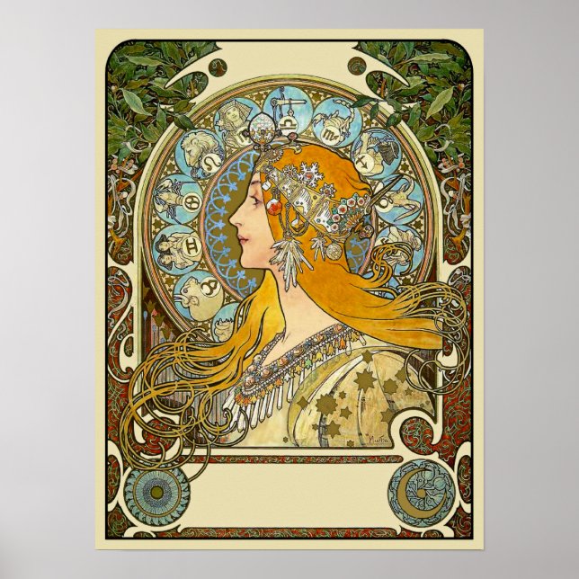 Mucha Art nouveau Poster - Zodiac - La Plume (Framsidan)