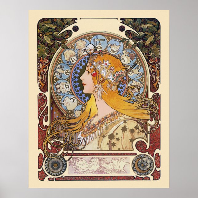 Mucha Art nouveau Poster - Zodiac - La Plume (Framsidan)