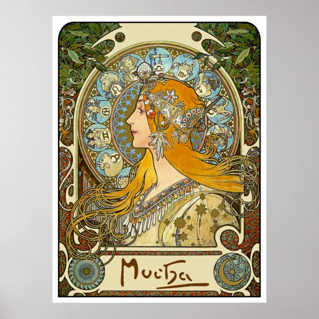 Mucha Art nouveau Poster - Zodiac - La Plume (Framsidan)