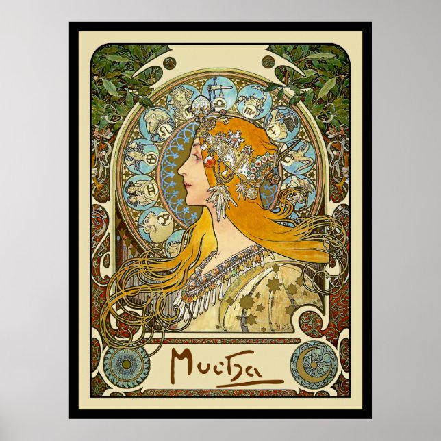 Mucha Art nouveau Poster - Zodiac - La Plume (Framsidan)