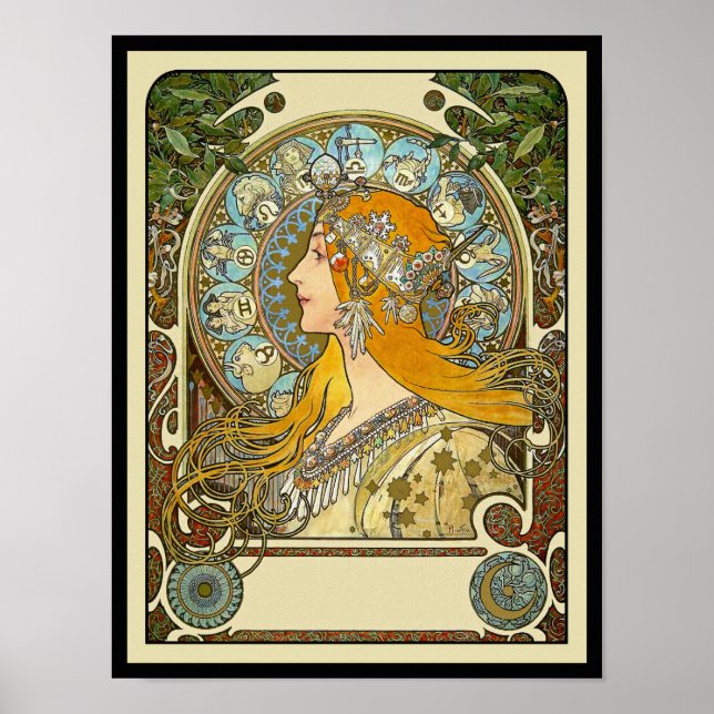 Mucha Art nouveau Poster - Zodiac - La Plume (Framsidan)