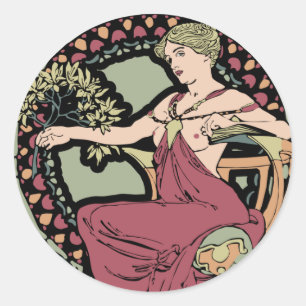 Mucha art nouveau runt klistermärke