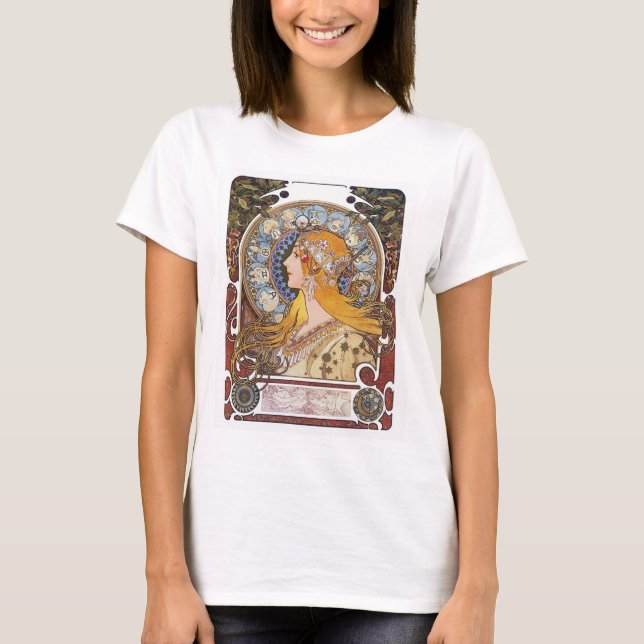 Mucha Art nouveau T-Shirt - Zodiac - La Plume (Framsida)
