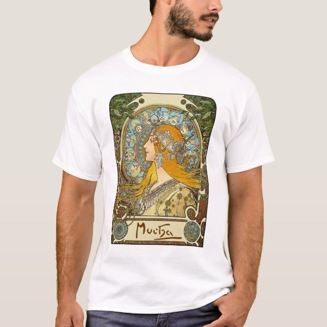 Mucha Art nouveau T-Shirt - Zodiac - La Plume (Framsida)