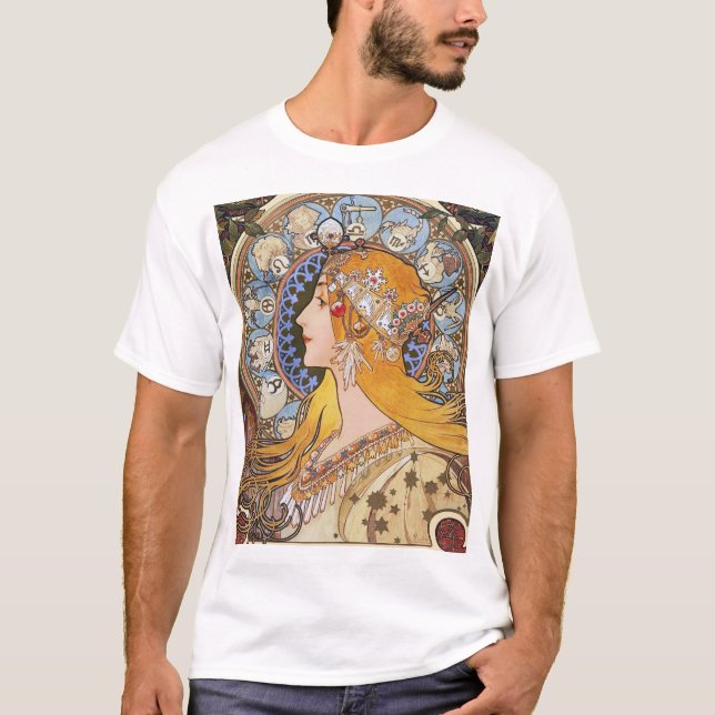 Mucha Art nouveau T-Shirt - Zodiac - La Plume (Framsida)