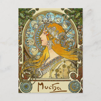 MUcha Art nouveau vykort - Zodiac - La Plume