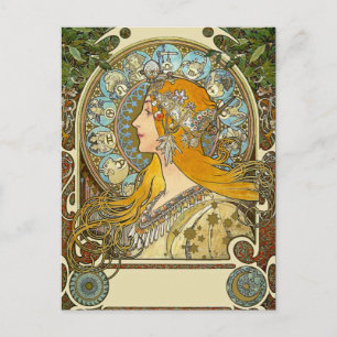 MUcha Art nouveau vykort - Zodiac - La Plume
