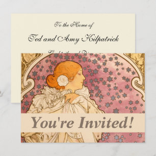 Mucha Art nouveau Woman Beauty Inbjudningar