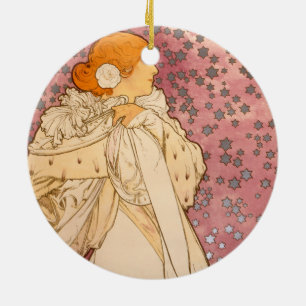 Mucha Art nouveau Woman Beauty Julgransprydnad Keramik