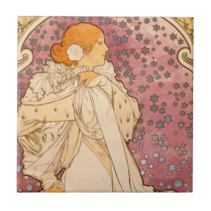 Mucha Art nouveau Woman Beauty Kakelplatta