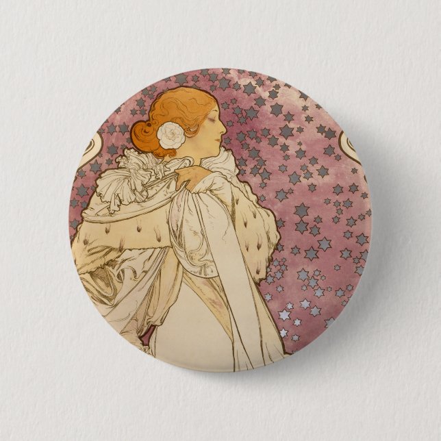 Mucha Art nouveau Woman Beauty Knapp (Framsida)