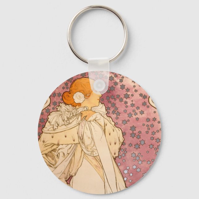 Mucha Art nouveau Woman Beauty Nyckelring (Framsida)