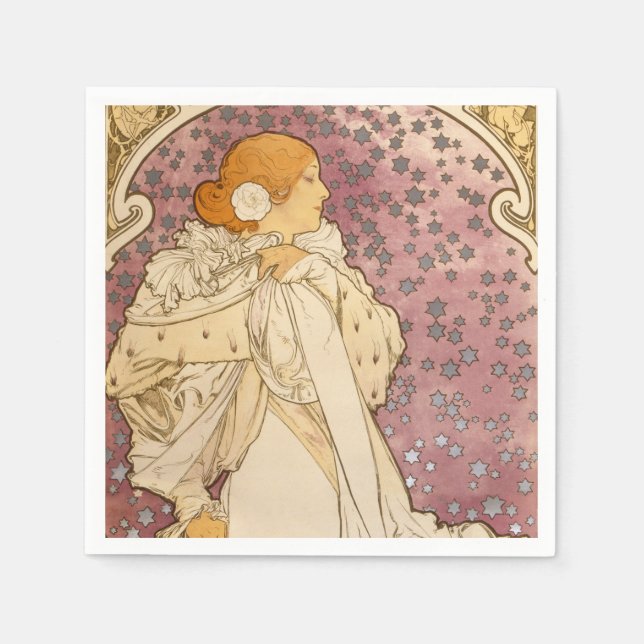 Mucha Art nouveau Woman Beauty Pappersservett (Framsidan)