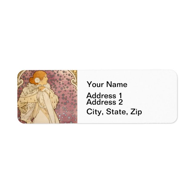 Mucha Art nouveau Woman Beauty Returadress Etikett (Framsidan)