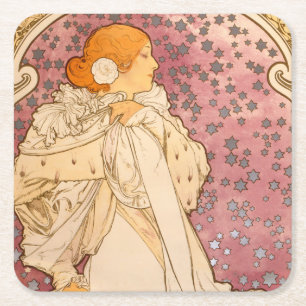 Mucha Art nouveau Woman Beauty Underlägg Papper Kvadrat