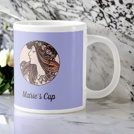 Mucha Art nouveau Woman Rosa Flowers på Lila Jumbo Mugg