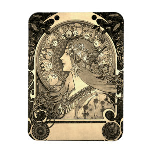 Mucha Art nouveau Woman Vintage Zodiac La Pluma Magnet