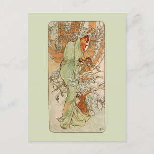 Mucha Art NouveauWinter Girl Postcard Vykort