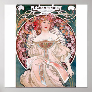 Mucha champenois paris rosa dess adress poster