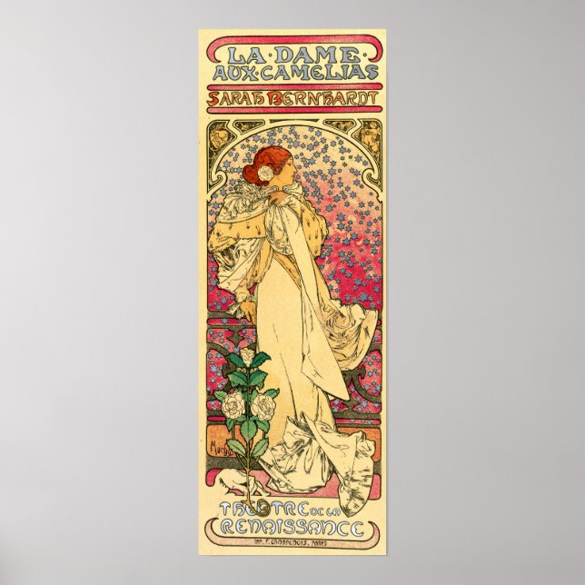 Mucha - Damen med kamelior Poster (Framsidan)