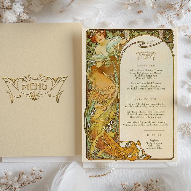 MUCHA Elegance art nouveau Bröllop Inbjudningar (Skapare uppladdad)