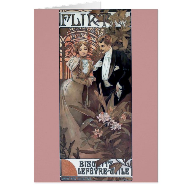 Mucha flirt-kvinnans romantiske kärlek hälsningskort (Framsidan)