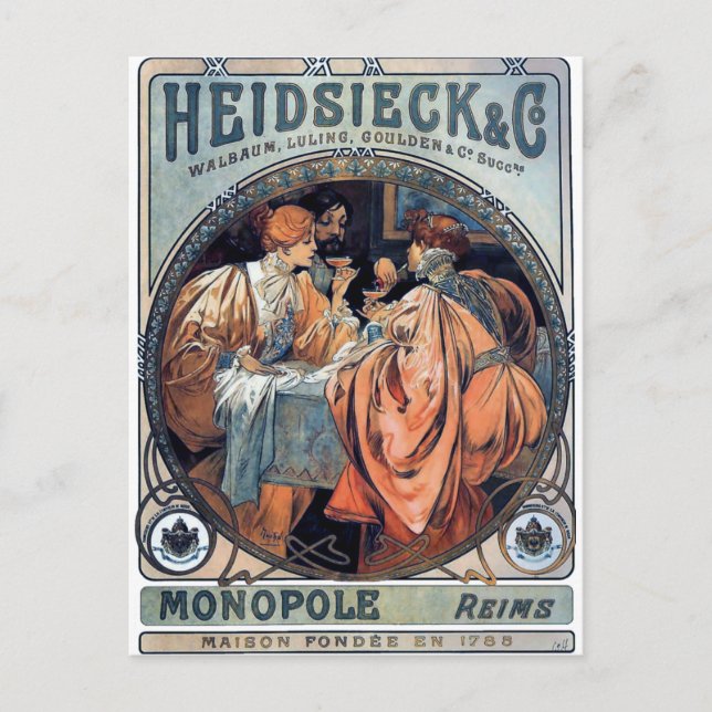 mucha Heidsieck & G öl art deco poster Vykort (Framsida)