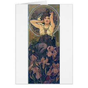 Mucha iris-blommor Art deco Hälsningskort