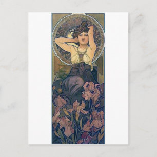 Mucha iris-blommor art deco vykort