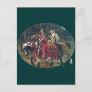 Mucha knight dam målarhästskogar, romantisk vykort