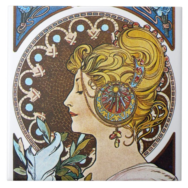 Mucha La putsar art nouveau belägger med tegel den Kakelplatta (Framsidan)