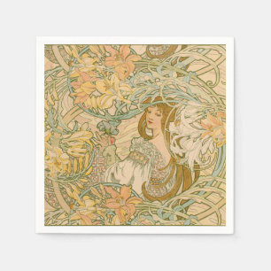 Mucha Lilies Blommornas språk Art Nouveau feminint Pappersservett