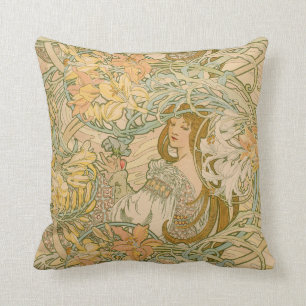 Mucha Lilies Blommornas språk Art Nouveau Kudde