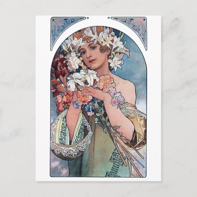 Mucha lillies art deco-gåva vykort (Framsida)