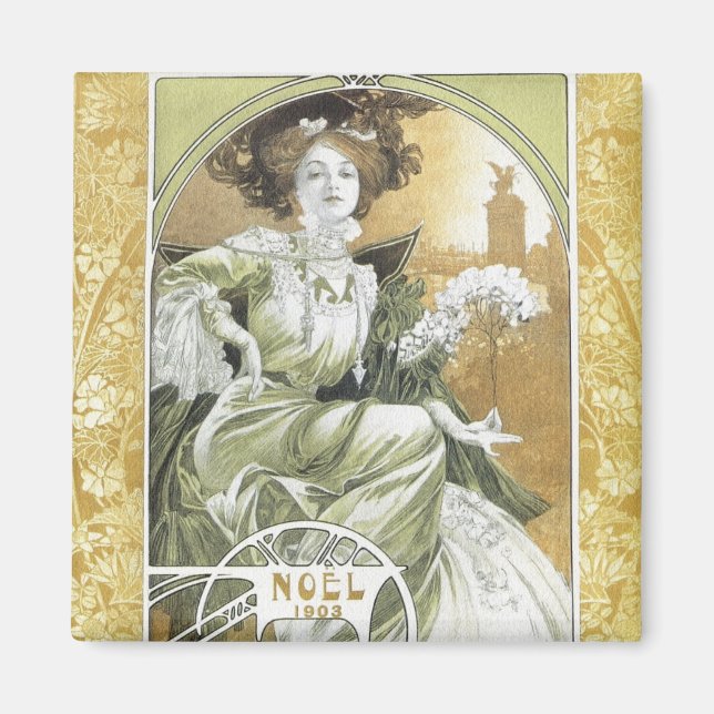 Mucha Magnet: Alphonse Mucha - Art nouveau Magnet (Framsidan)