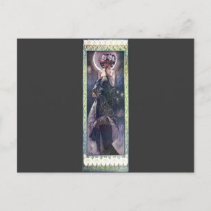 Mucha Måne Night Woman Art nouveau Deco Vykort