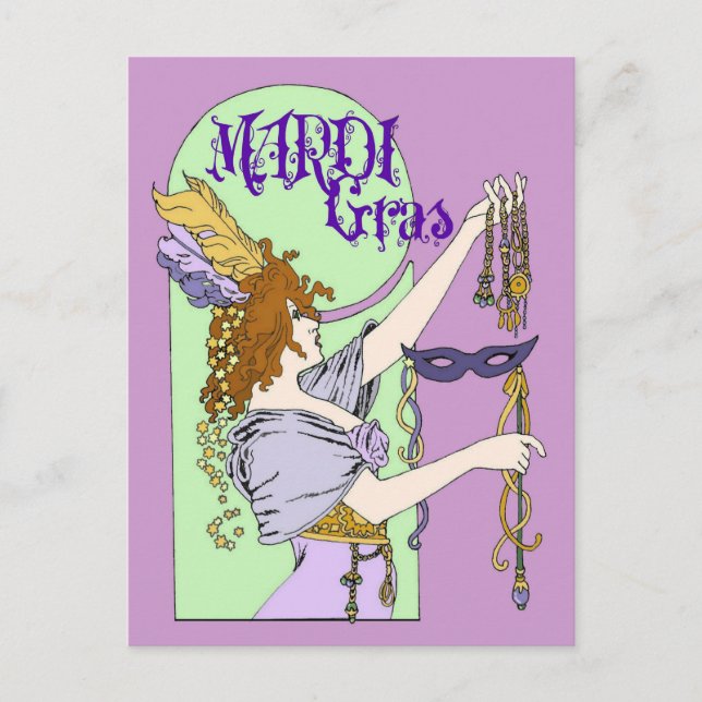 Mucha Mardi Gras Vykort (Framsida)