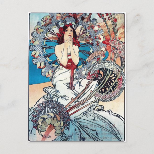 Mucha Monaco Monte carlo art deco poster dam Vykort (Framsida)