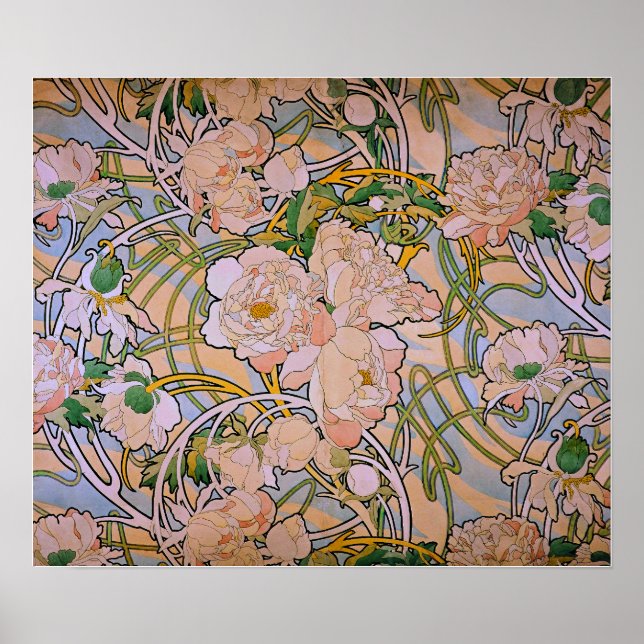Mucha - Peonies Poster (Framsidan)