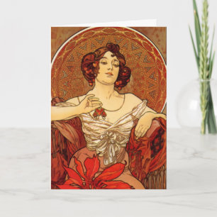 Mucha ~ "Precious Stone - Ruby", födelsedagskort i Kort