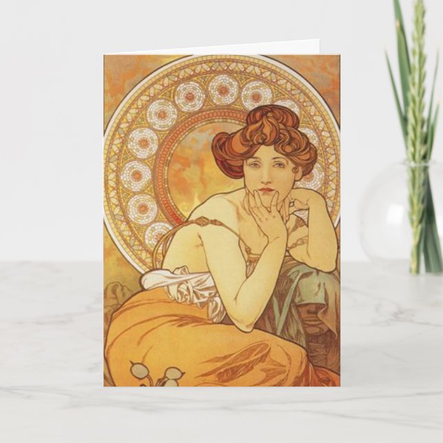 Mucha ~ ’Precious Stone - Topaz’ November Birthday Kort (Framsida)