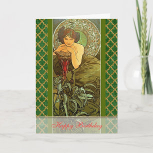 Mucha ~ "Precious Stones - Emerald" May Birthday Kort
