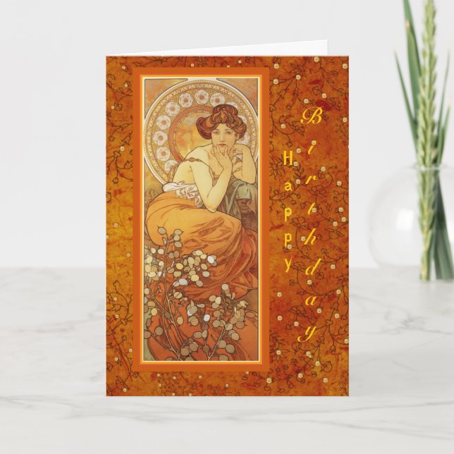 Mucha "Precious Stones ~ Topaz" November Birthday Kort (Framsida)