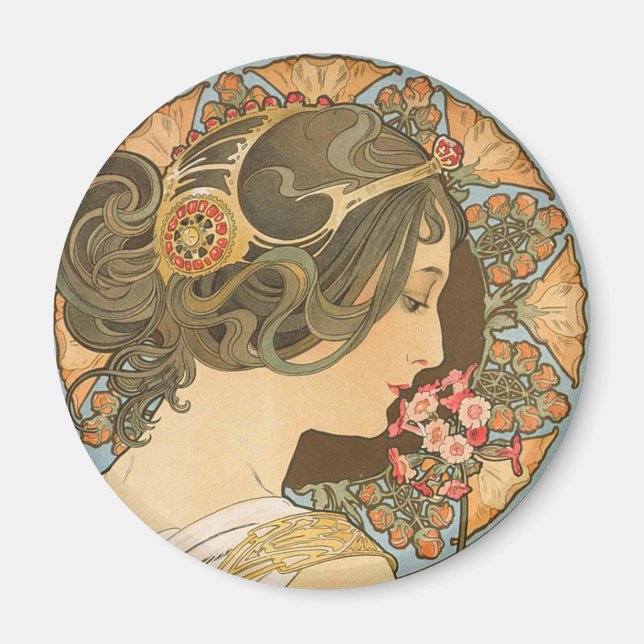 Mucha Primrose CC0639 Fridge Art-samling Magnet (Framsidan)