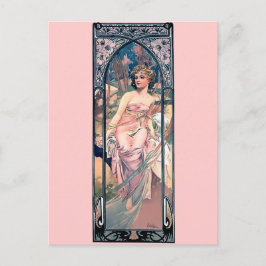 Mucha rosa romantic dress art deco dam vykort