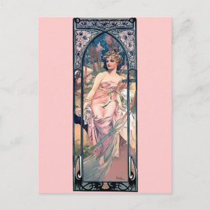 Mucha rosa romantic dress art deco dam vykort