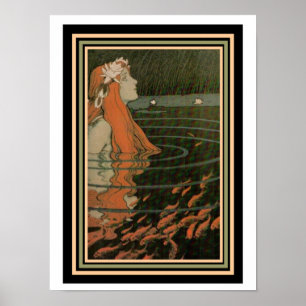 Mucha "Sjöjungfru med Guld Fish" Art nouveau Poste Poster